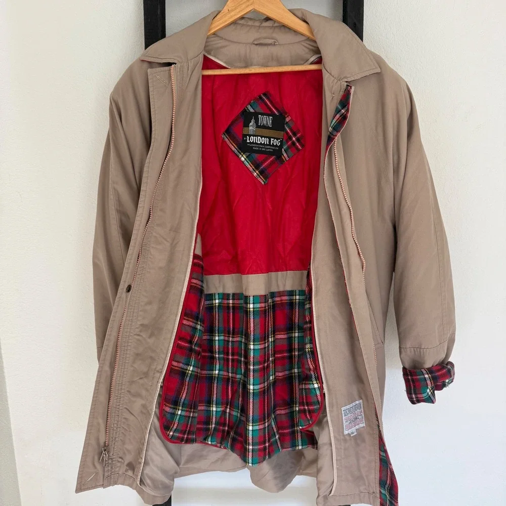 Vintage London Fog Tan Plaid Lined Jacket Womens XL Full Zip Collar Pockets - Picture 2 of 9